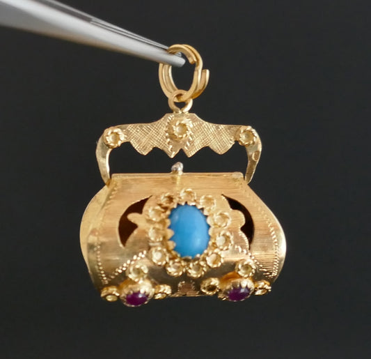 Important Pendentif Breloque Rubis Et Turquoises
