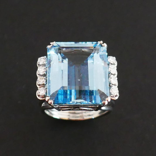 Bague Art Déco Aigue Marine certifiée, Diamants