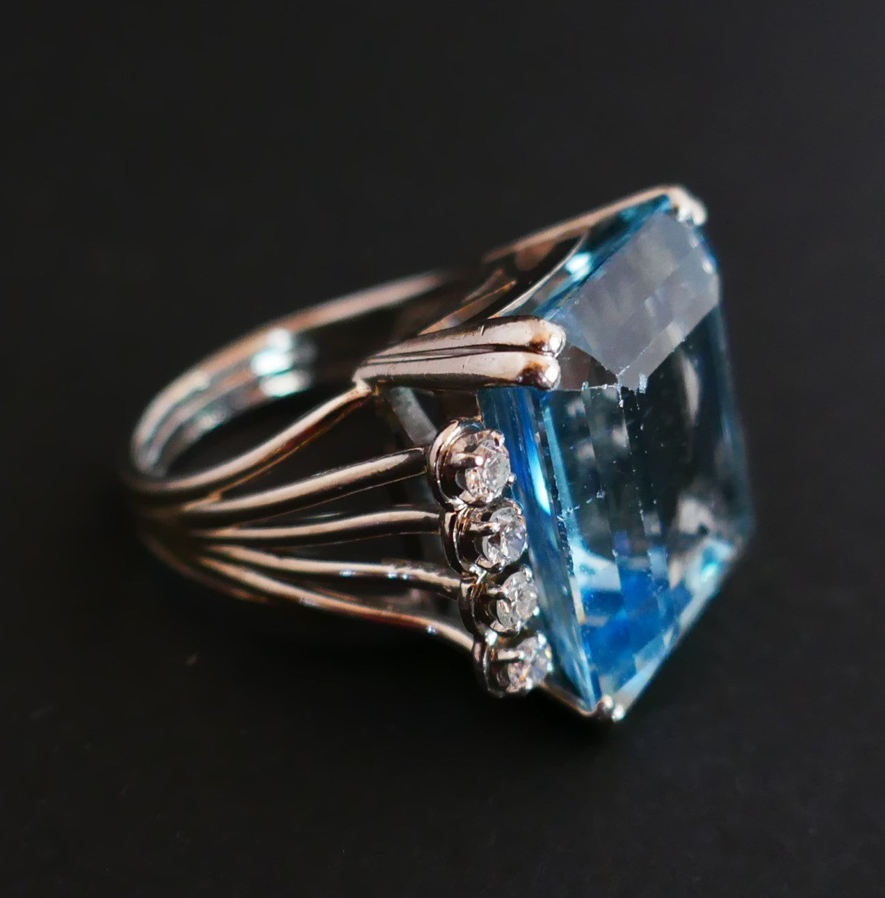 Bague Art Déco Aigue Marine certifiée, Diamants