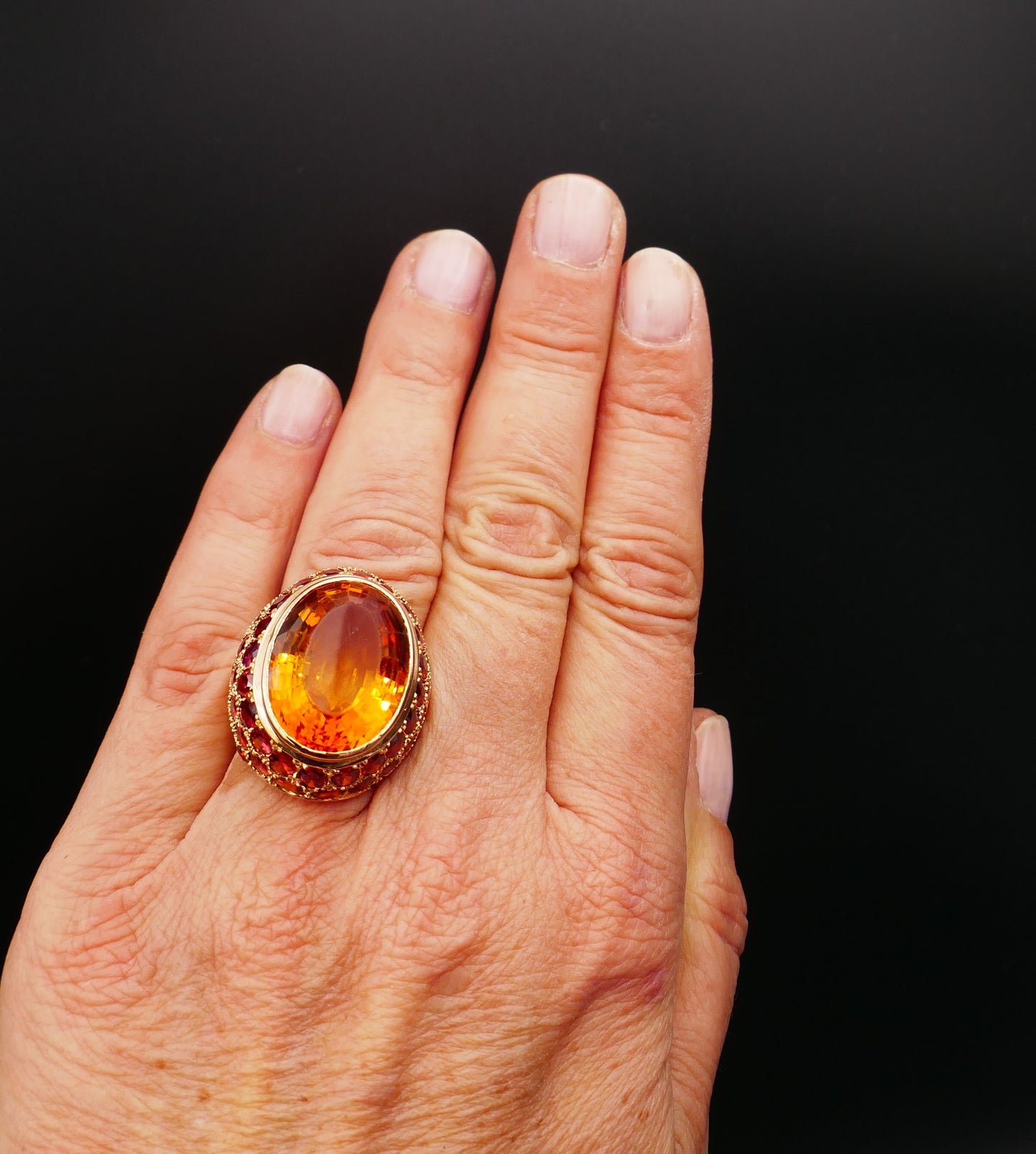 Importante Bague Citrine Et Grenats, Or Rose
