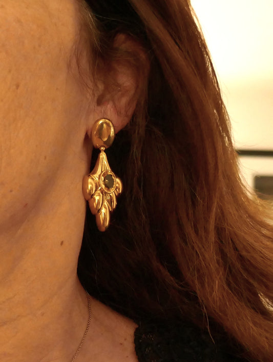 Boucles d'Oreilles Or Jaune Et Citrine.