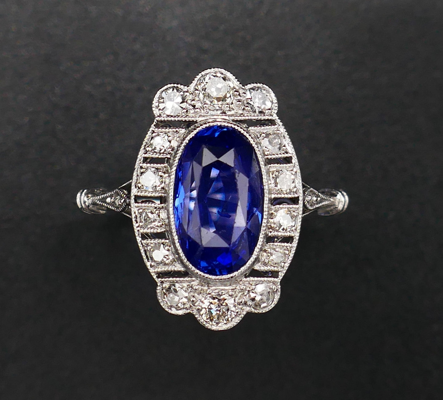 Bague Art Déco Saphir Naturel Non Chauffé Et Diamants, Certificat.
