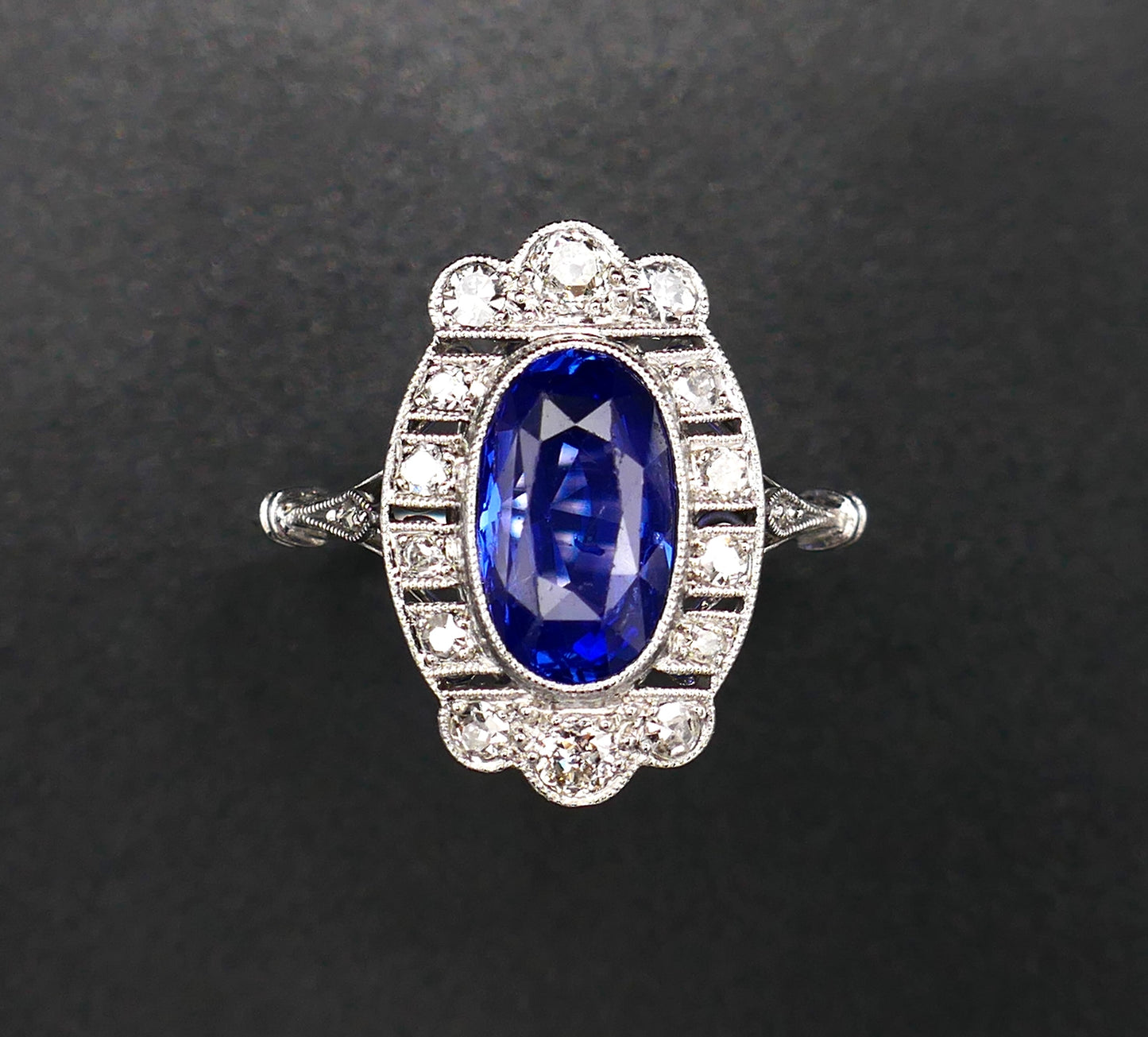 Bague Art Déco Saphir Naturel Non Chauffé Et Diamants, Certificat.