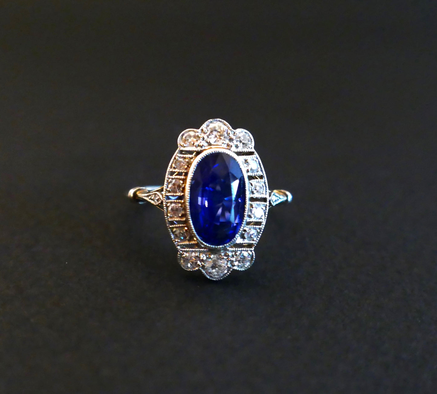 Bague Art Déco Saphir Naturel Non Chauffé Et Diamants, Certificat.