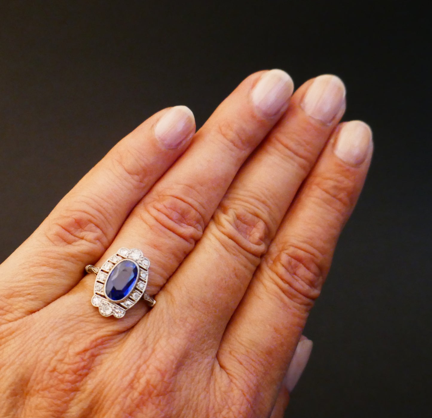 Bague Art Déco Saphir Naturel Non Chauffé Et Diamants, Certificat.