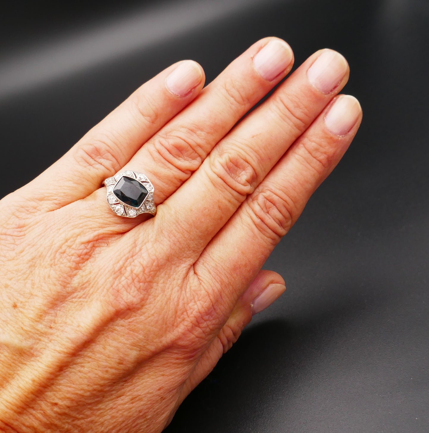 Bague Saphir et Diamants, Monture Platine