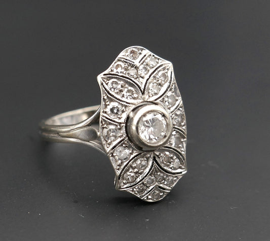 Bague Diamants, Art Déco, Or Blanc 18 Carats.