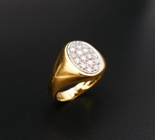 Bague Chevalière Diamants, Or Jaune 18 Carats