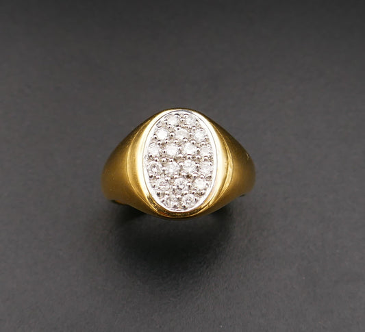 Bague Chevalière Diamants, Or Jaune 18 Carats