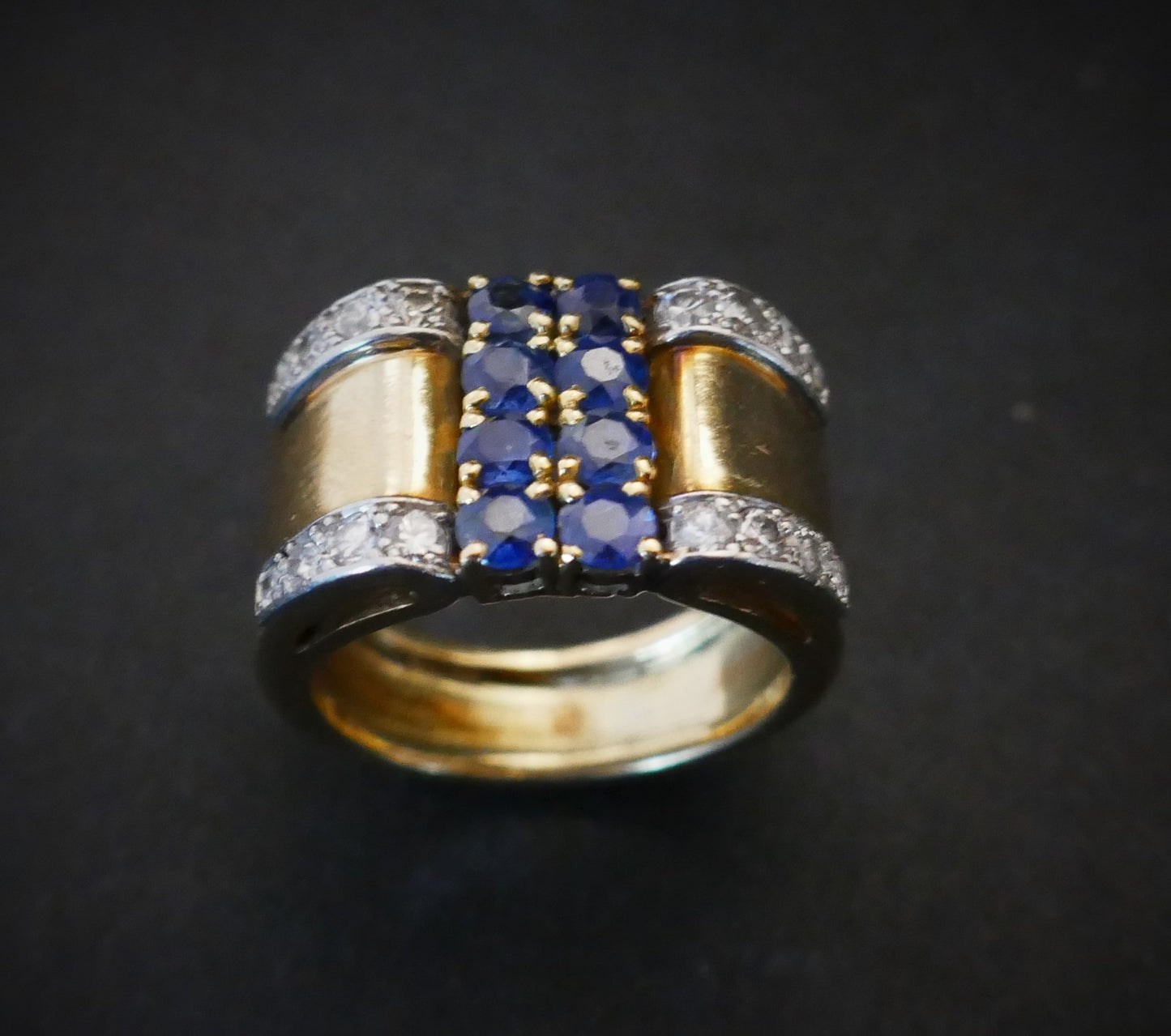 Bague Tank Saphirs Et Diamants, Or 18 Carats