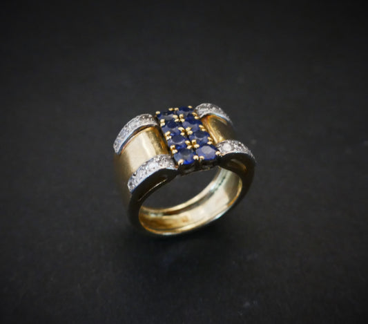 Bague Tank Saphirs Et Diamants, Or 18 Carats