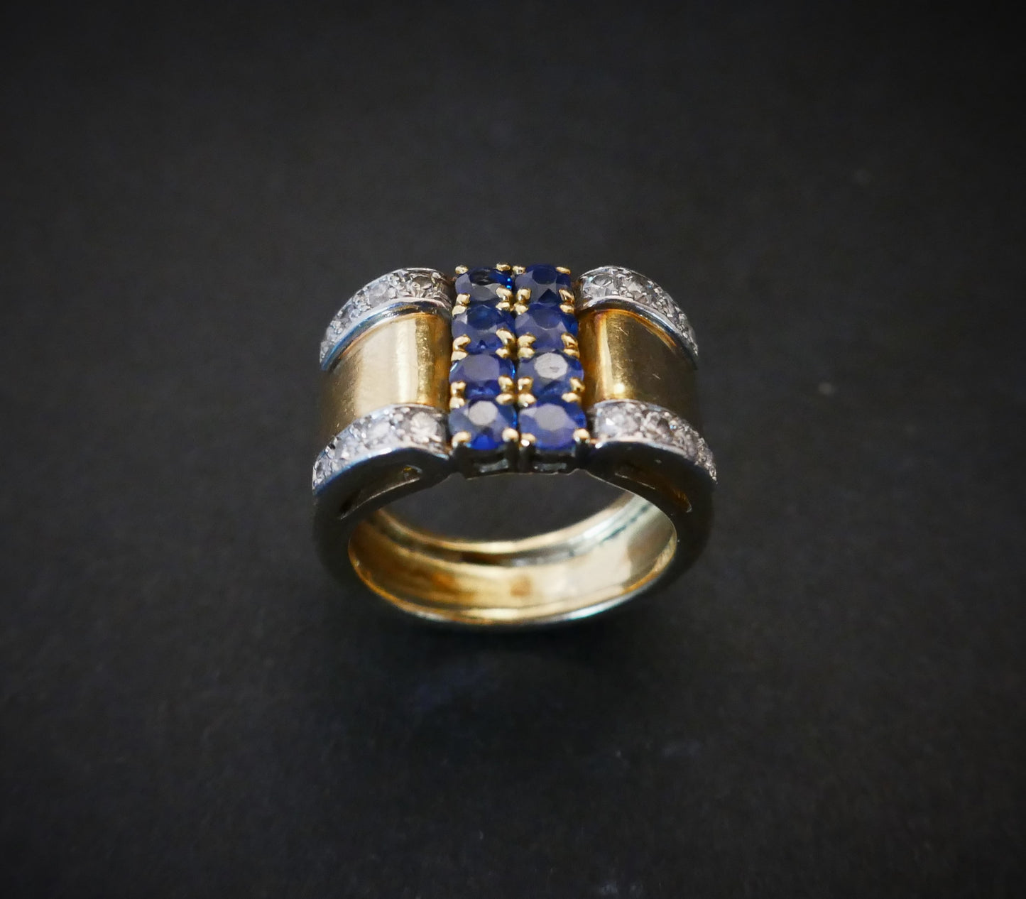 Bague Tank Saphirs Et Diamants, Or 18 Carats