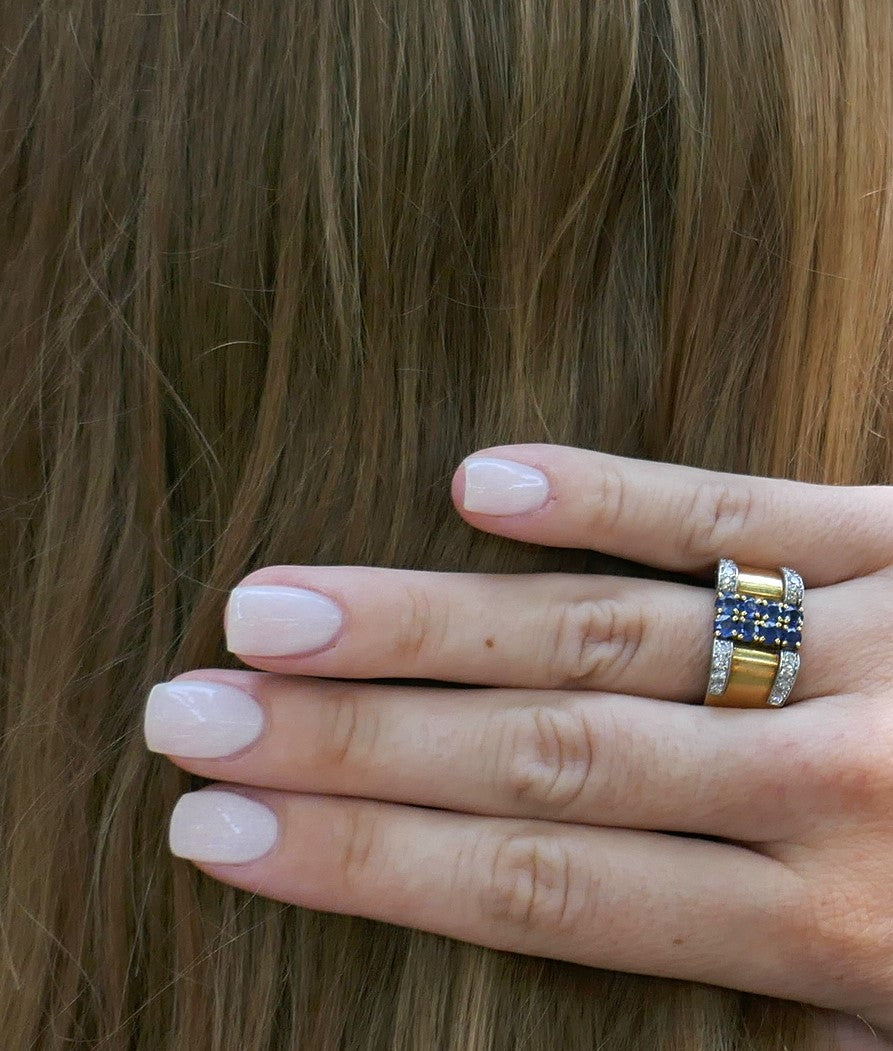 Bague Tank Saphirs Et Diamants, Or 18 Carats