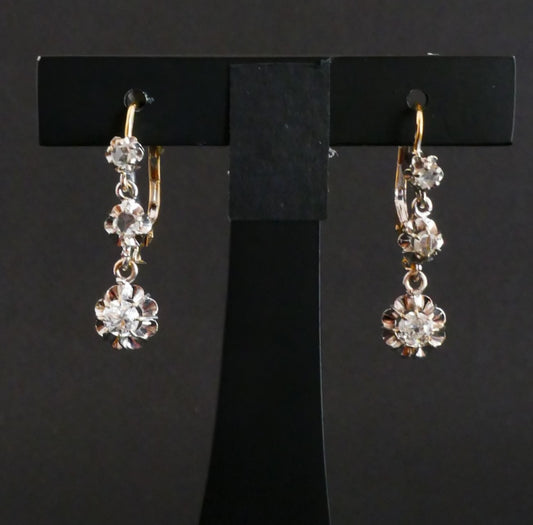 Boucles d'Oreilles Dormeuses Diamants Taille Ancienne Et Diamants Taille Rose