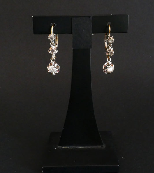 Boucles d'Oreilles Dormeuses Diamants Taille Ancienne Et Diamants Taille Rose