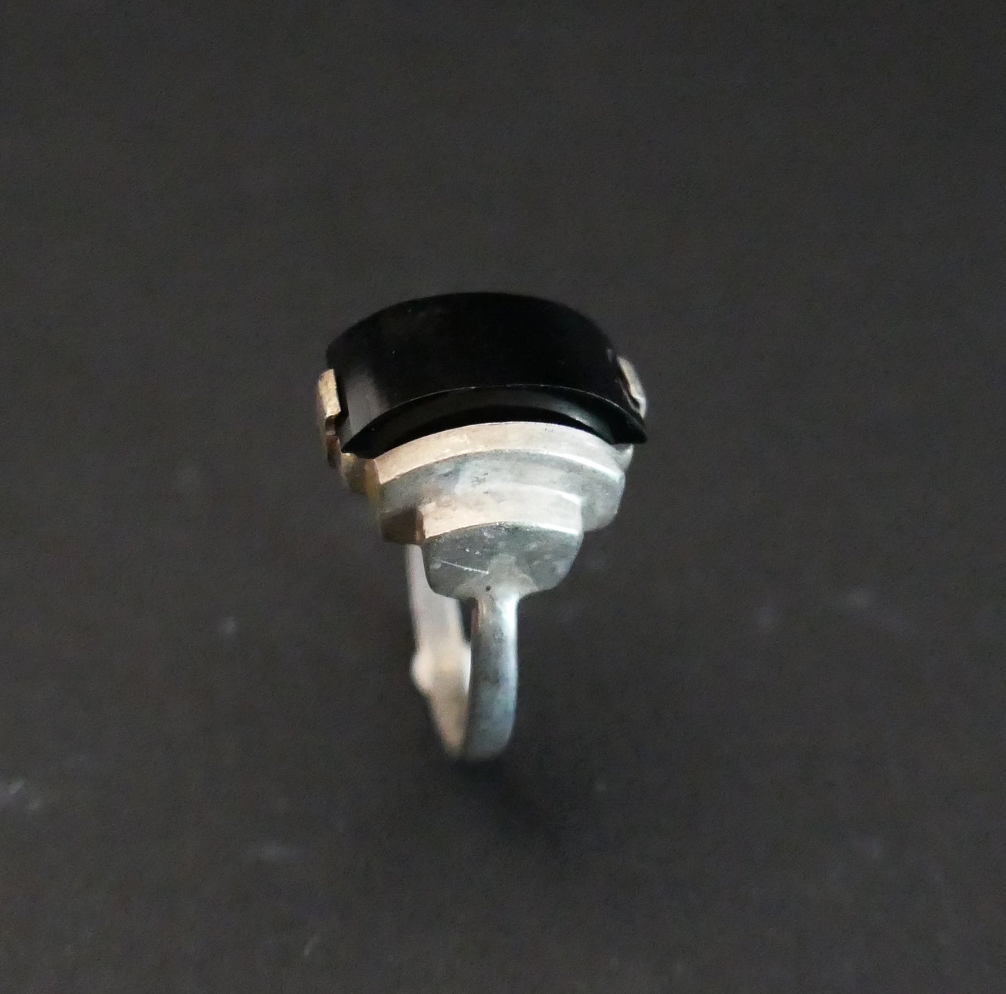 Bague En Argent, Art Déco, Pierre Noire