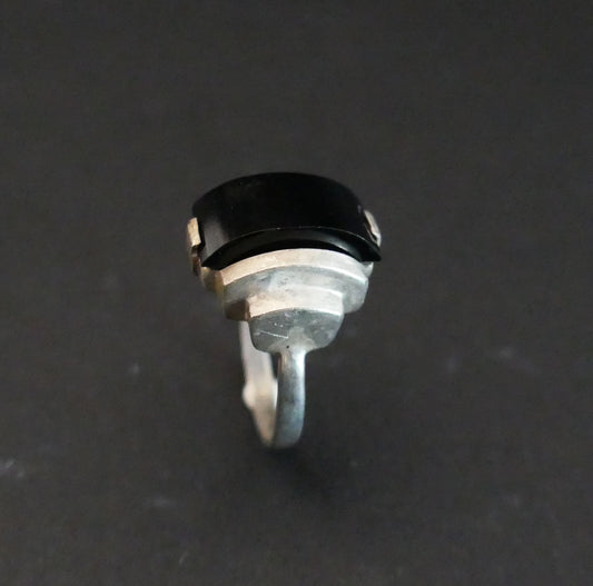 Bague En Argent, Art Déco, Pierre Noire