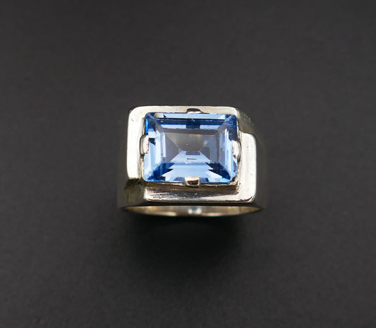Bague Art Déco En Argent Et Spinelle Bleu