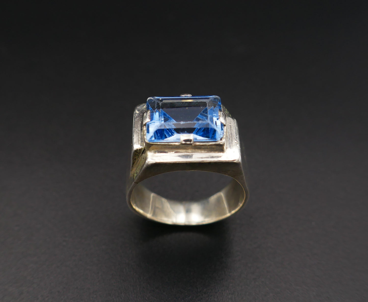 Bague Art Déco En Argent Et Spinelle Bleu