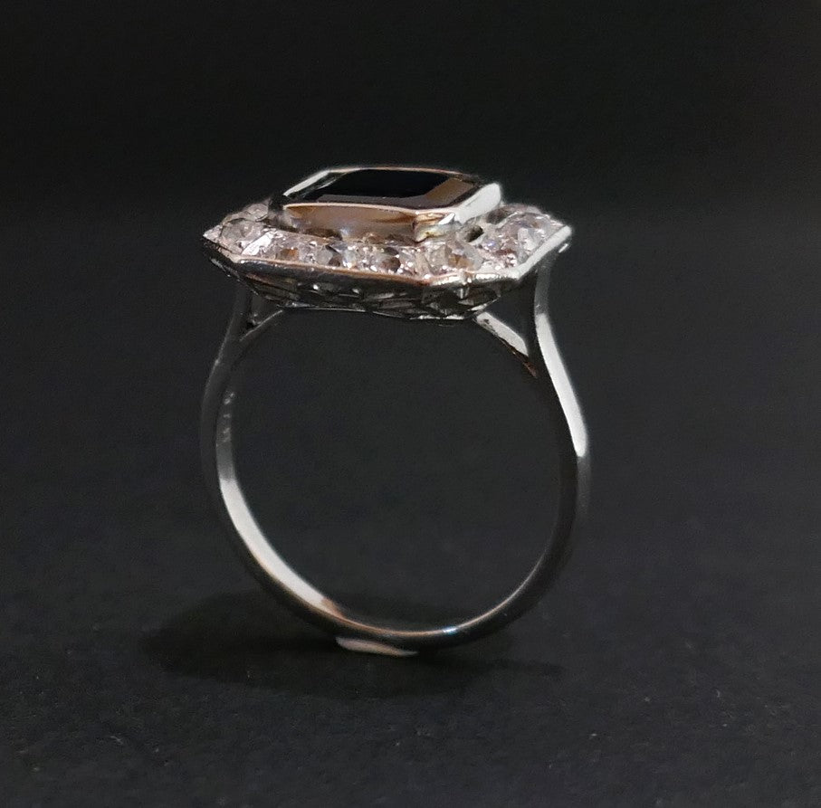 Bague Art Déco Saphir Et Diamants, Monture En Platine