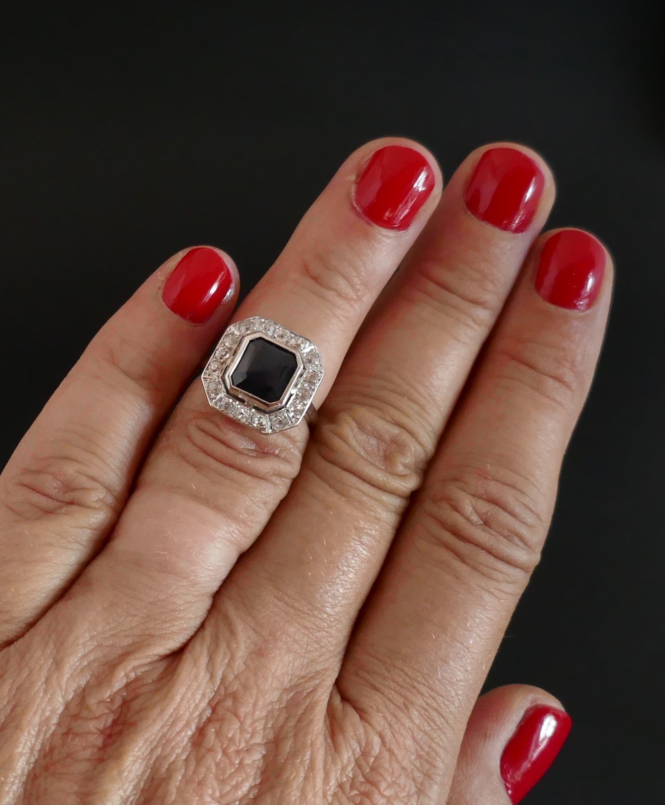 Bague Art Déco Saphir Et Diamants, Monture En Platine
