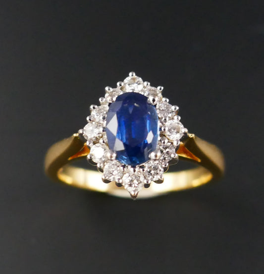 Bague Saphir Et Diamants, Or Jaune Et Or Blanc 18 Carats