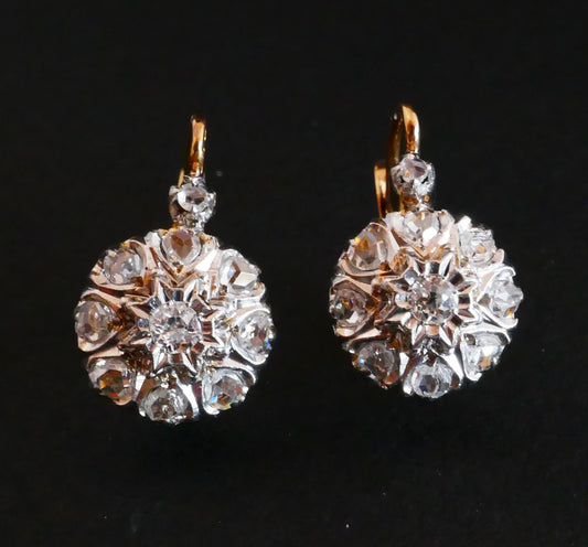 Boucles d'Oreilles Dormeuses Diamants taille ancienne