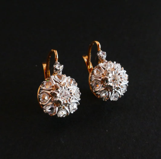 Boucles d'Oreilles Dormeuses Diamants taille ancienne