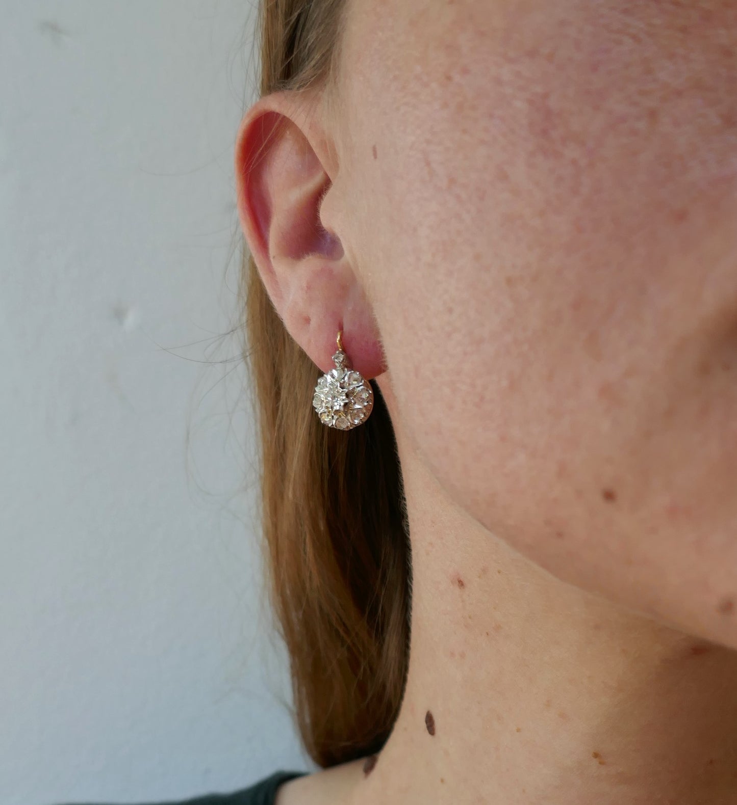 Boucles d'Oreilles Dormeuses Diamants taille ancienne