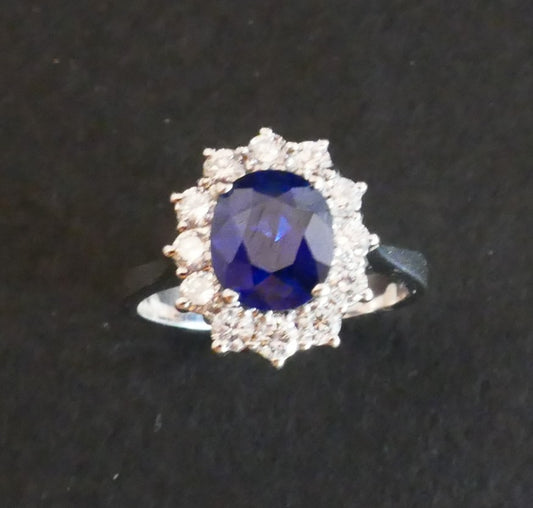 Bague Marguerite Saphir Entourage Diamants.