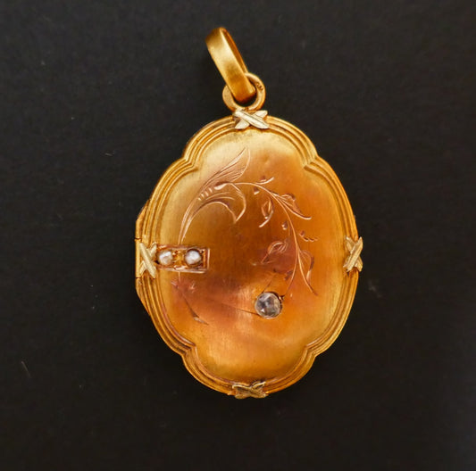 Pendentif médaillon Porte photo ou souvenir, Diamant Taille Rose Et Perles