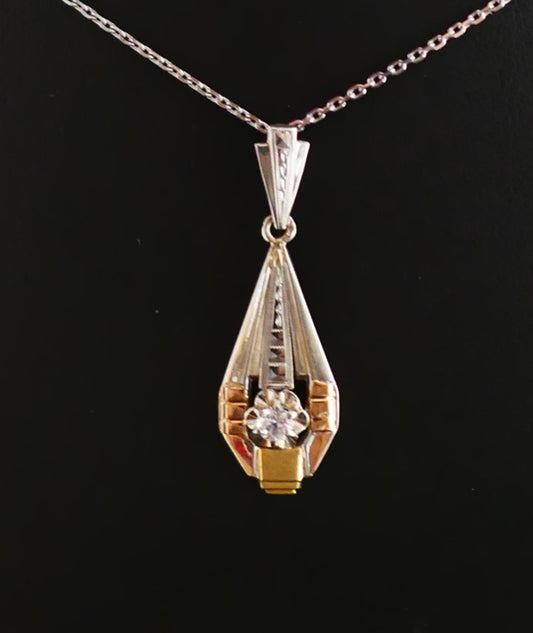 Pendentif Art Déco Diamant, Or 3 Tons 18 Carats