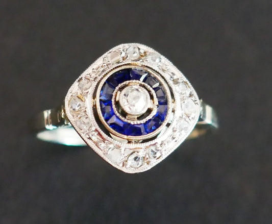 Bague Art Déco Diamants Et Saphirs Calibrés