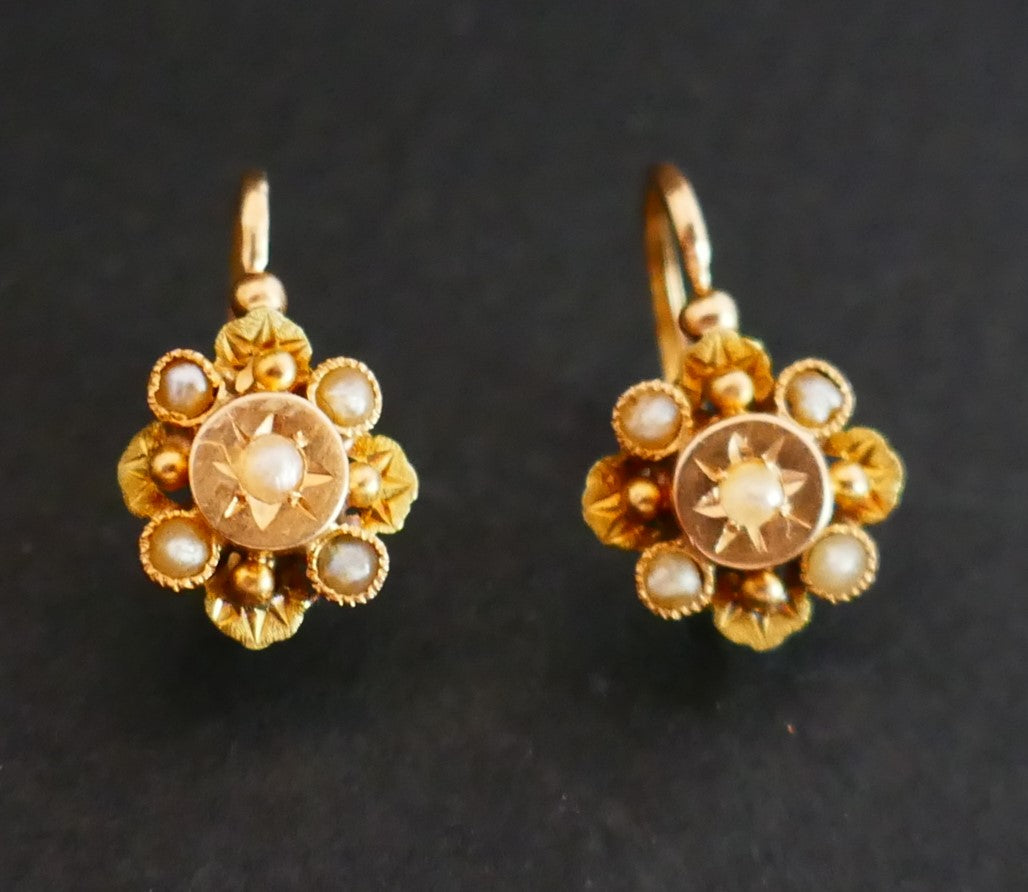 Dormeuses Ancienne Perles Fines, poinçon Tête de cheval (1838 - 1919)