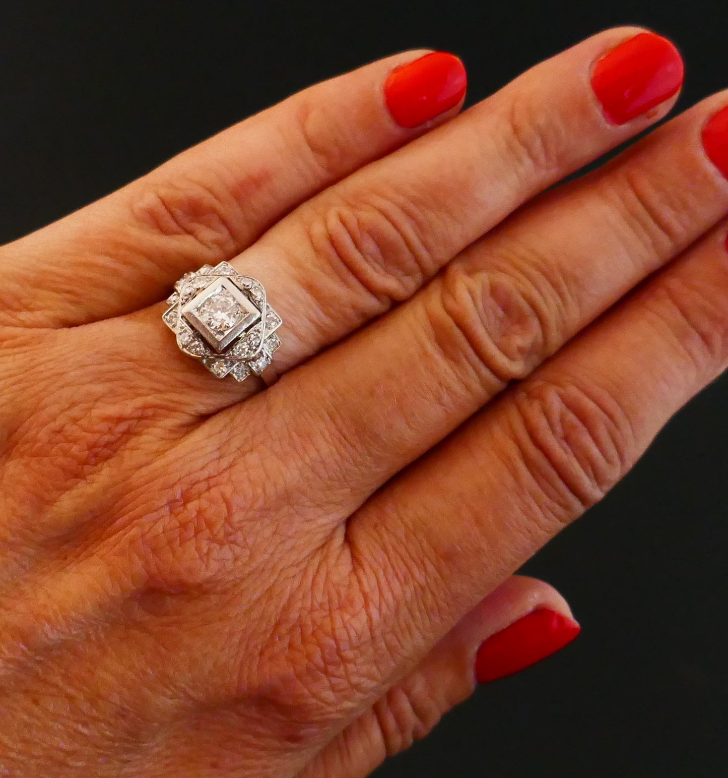 Bague Art Déco Diamants, Monture En Platine