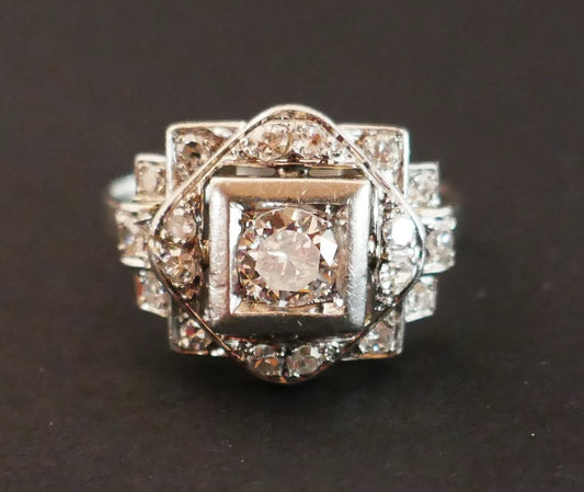 Bague Art Déco Diamants, Monture En Platine