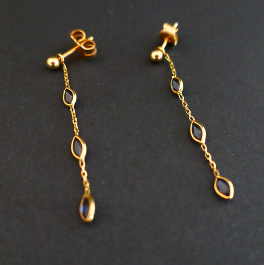 Boucles d'Oreilles Saphirs, Or Jaune 18 Carats