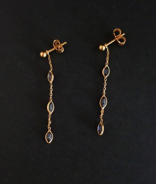 Boucles d'Oreilles Saphirs, Or Jaune 18 Carats