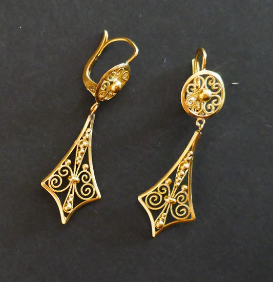Boucles d'Oreilles Filigrane, Or Jaune 18 Carats