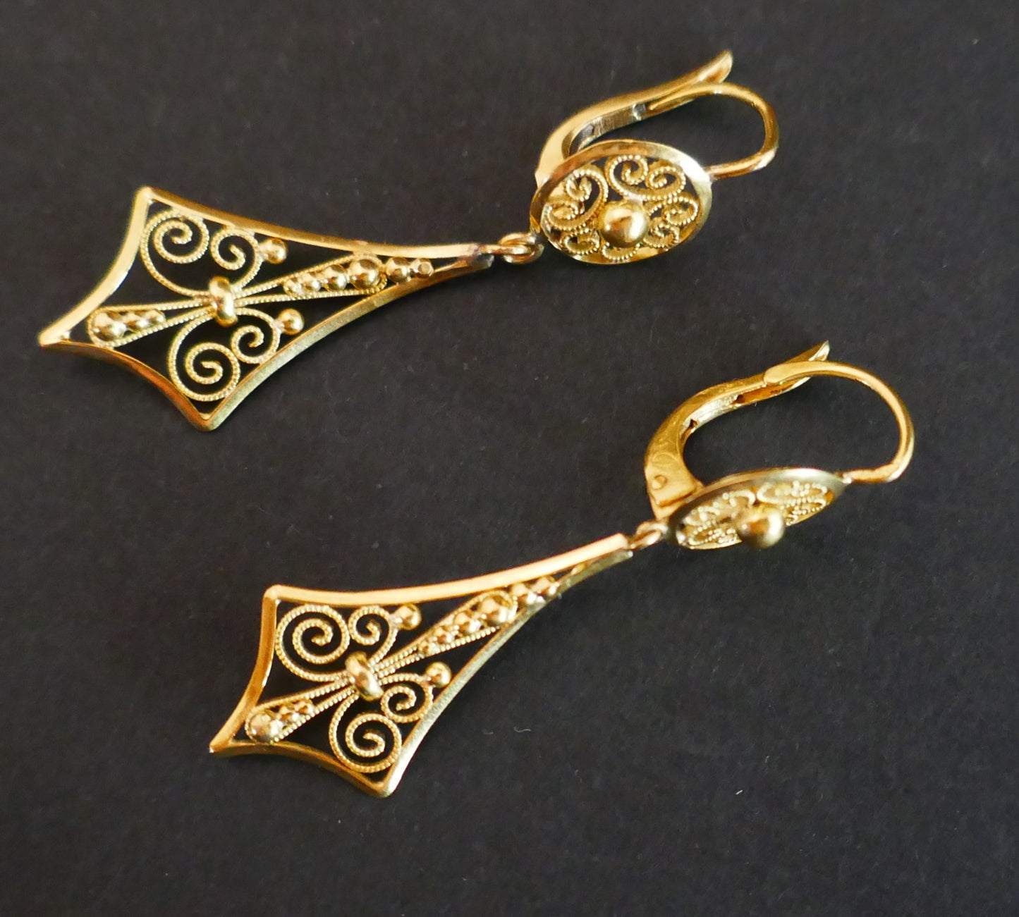 Boucles d'Oreilles Filigrane, Or Jaune 18 Carats