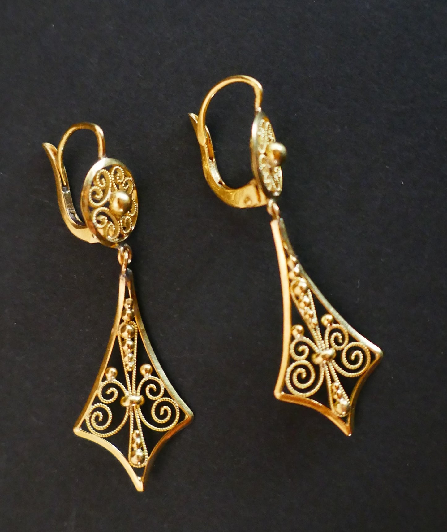 Boucles d'Oreilles Filigrane, Or Jaune 18 Carats