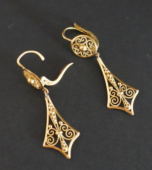 Boucles d'Oreilles Filigrane, Or Jaune 18 Carats