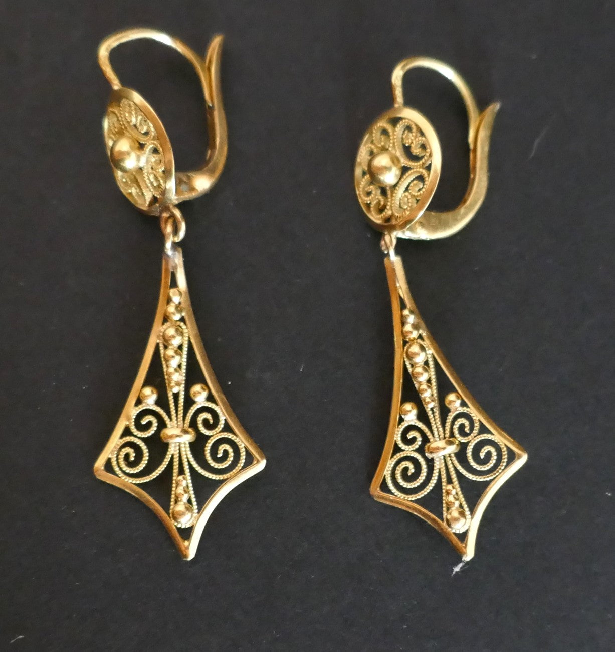 Boucles d'Oreilles Filigrane, Or Jaune 18 Carats