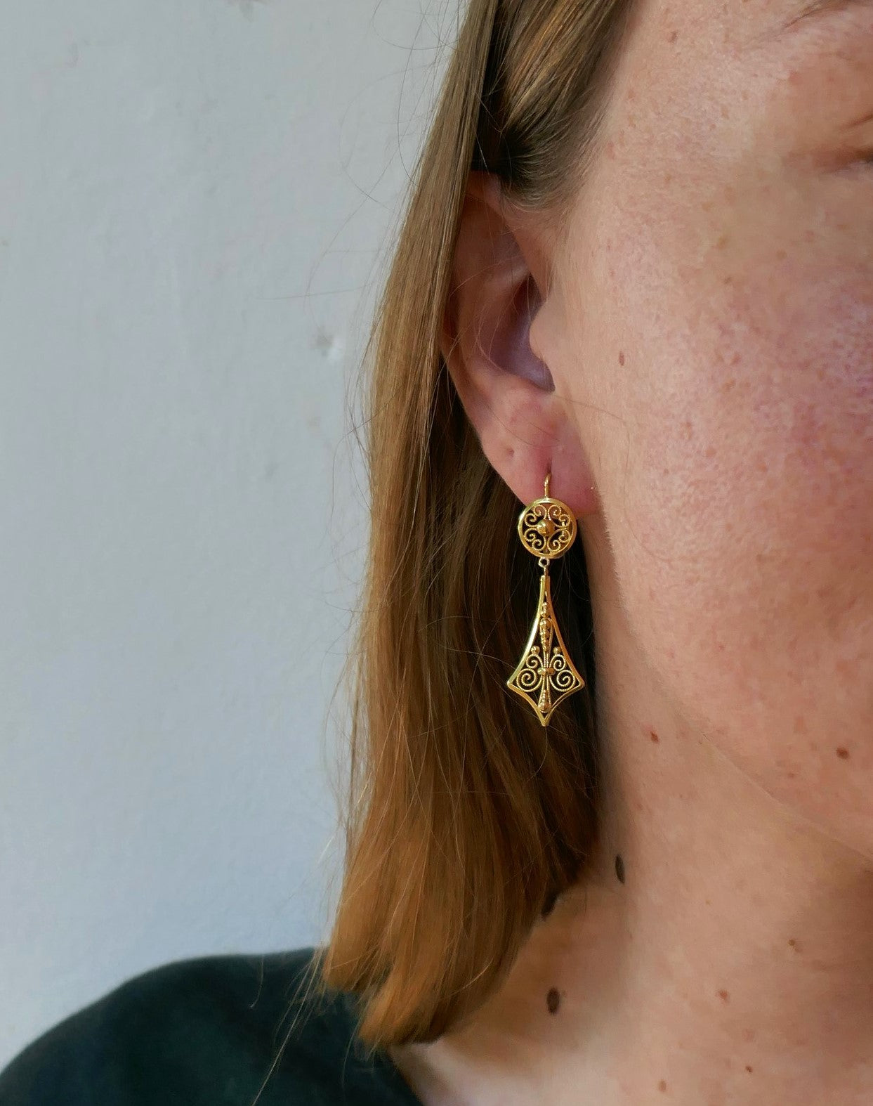Boucles d'Oreilles Filigrane, Or Jaune 18 Carats