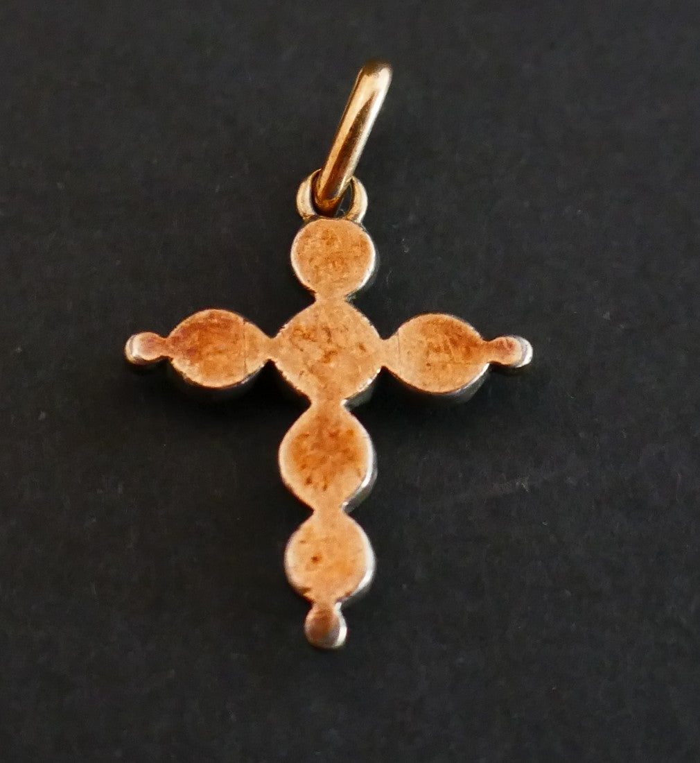 Ancienne Croix Arlésienne Diamants Taille Rose, Or Et Argent