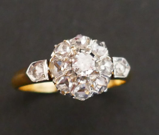 Bague Ancienne Marguerite Sertie De Diamants Taille Rose