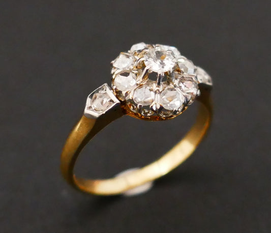 Bague Ancienne Marguerite Sertie De Diamants Taille Rose