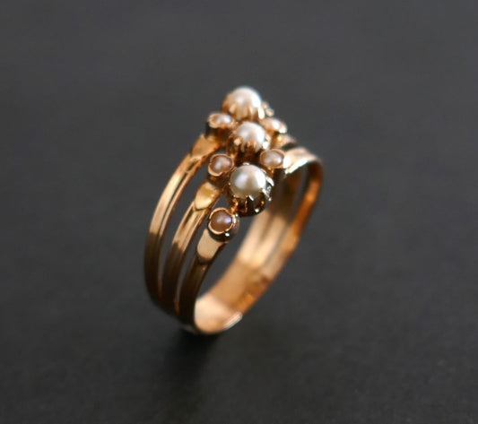 Bague Perles Fines, Or 18 Carats, Poinçon Tête De Cheval