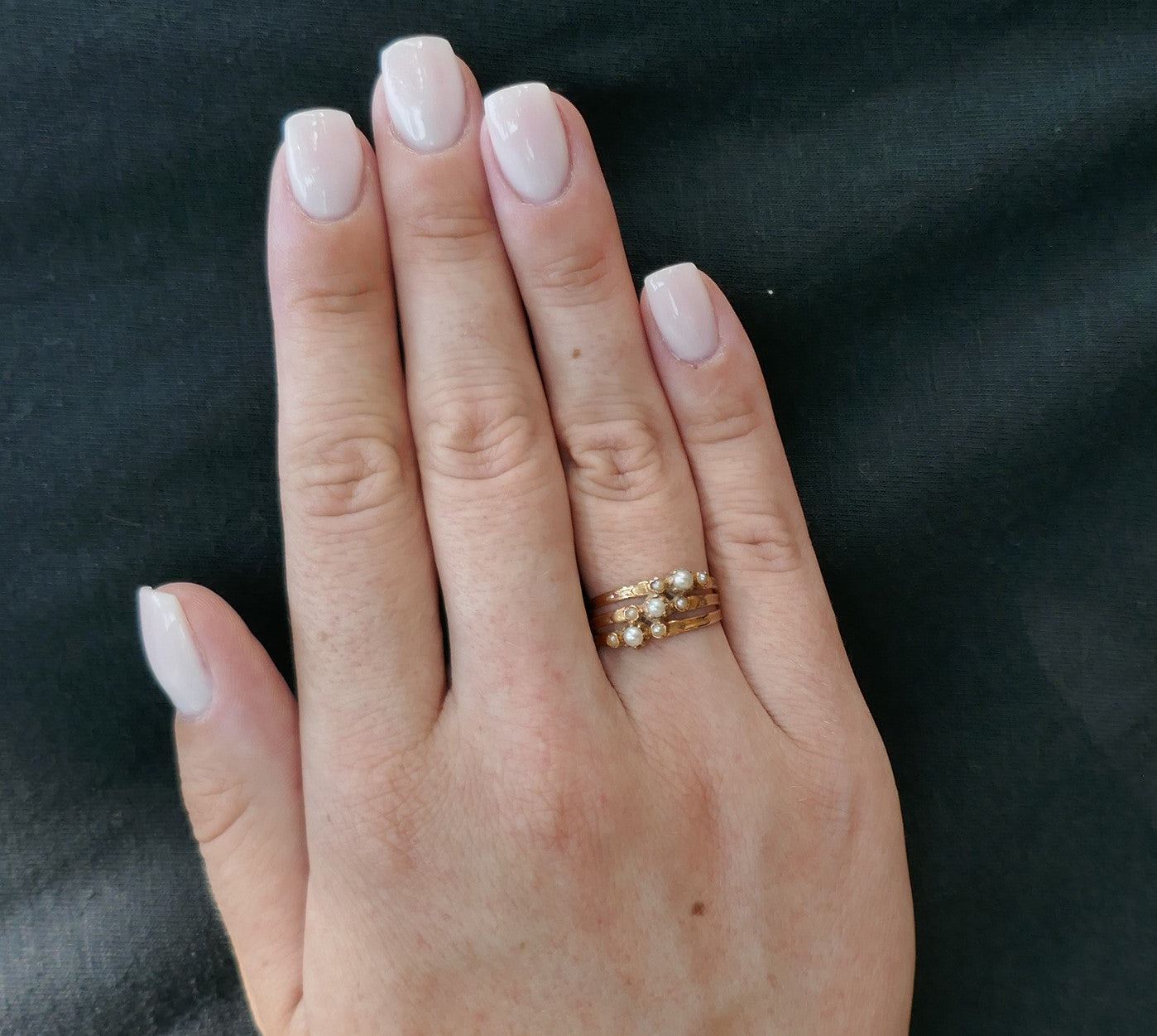 Bague Perles Fines, Or 18 Carats, Poinçon Tête De Cheval