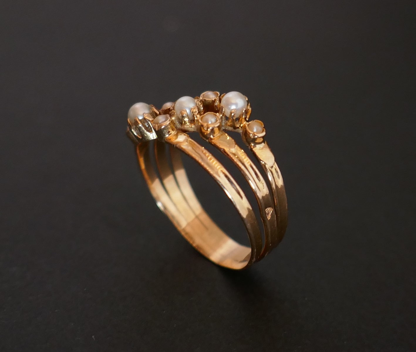 Bague Perles Fines, Or 18 Carats, Poinçon Tête De Cheval